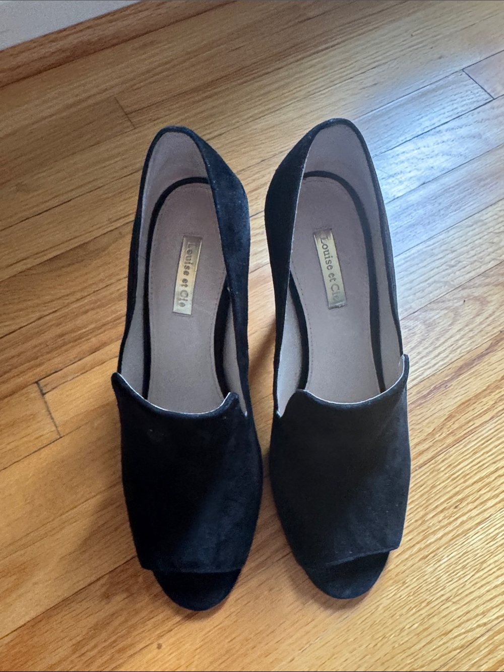 Louise et Cie Black Suede Open-Toe Pumps